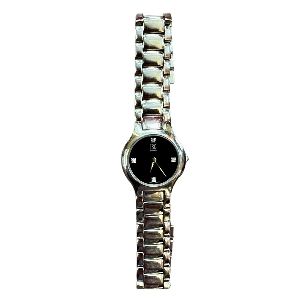 ESQ Movado Stainless Steel Swiss Quartz Water Resistant Watch with Diamo…